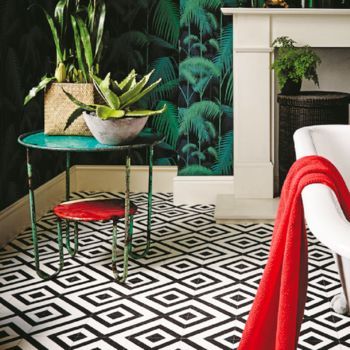 Black & White Diagonal Stripes Pattern Tile