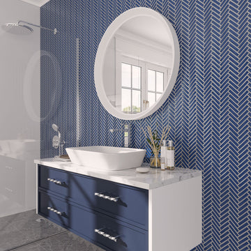 Herringbone Dark Blue 306X299 mm Gloss