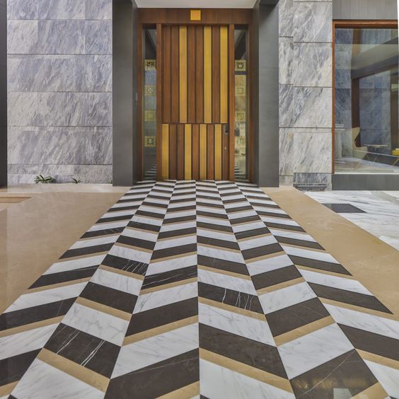 Custom Floor 3 Color Chevron Marble