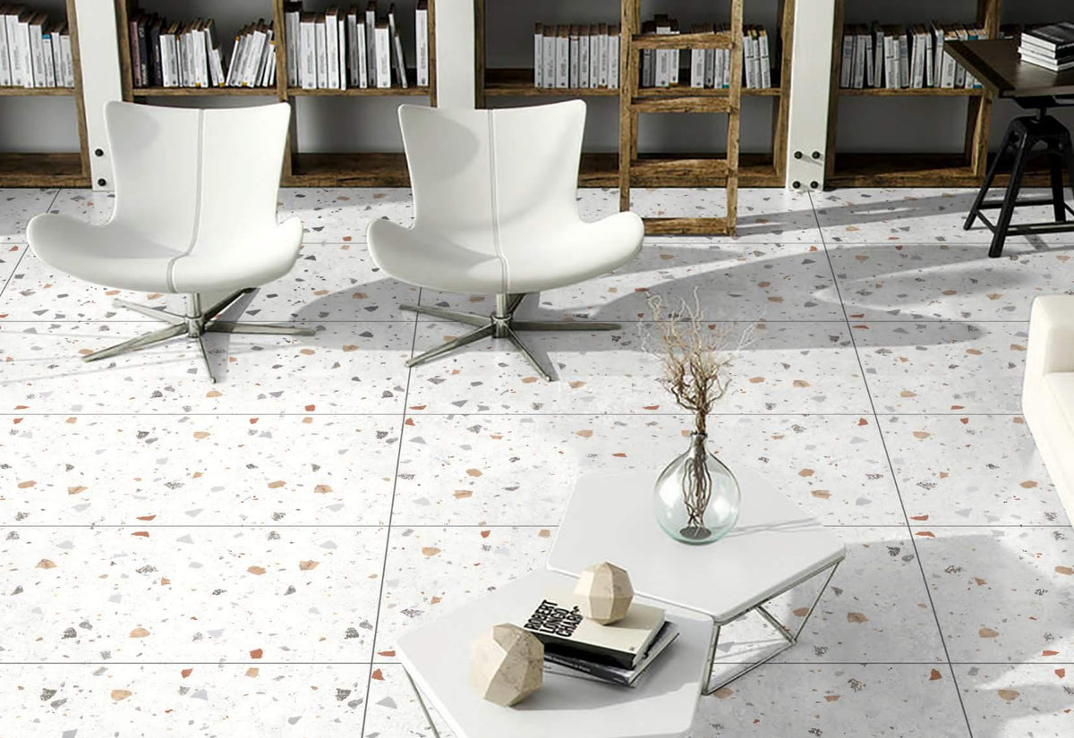 Resin White 600x1200 mm Terrazo Matt
