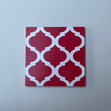 Hand Printed Red & White Pattern Tile