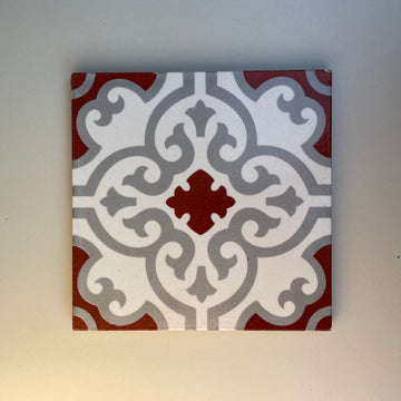 Red & White Athangudi Pattern Tile