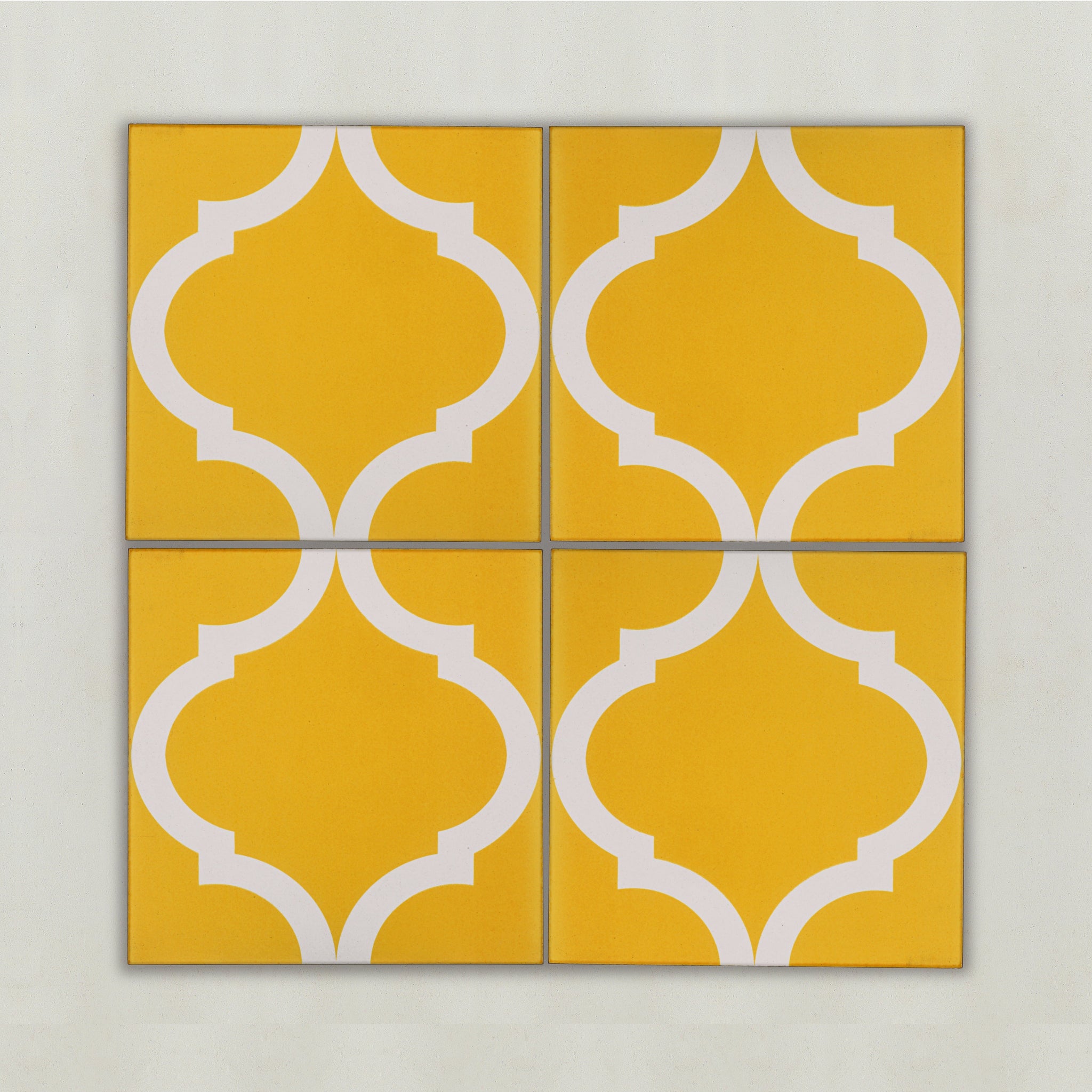 Hand Printed White & Yellow Pattern Tile