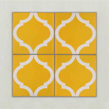 Hand Printed White & Yellow Pattern Tile