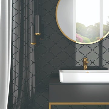 Bondi arabesque black 150x150 mm Shiny Gloss