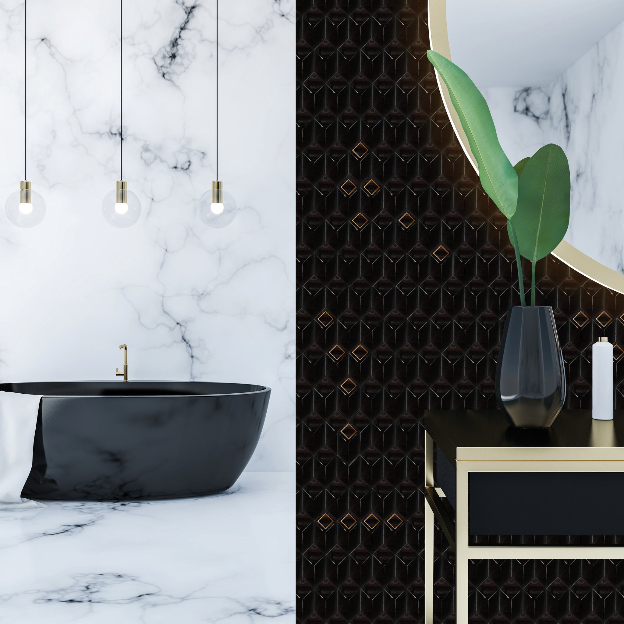 Diamond Black Decor  100x200 mm Glossy